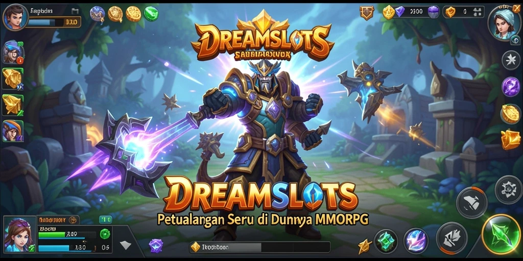 Screenshot gameplay <strong>DREAMSLOTS</strong> menampilkan petualangan epik bersama teman-teman.