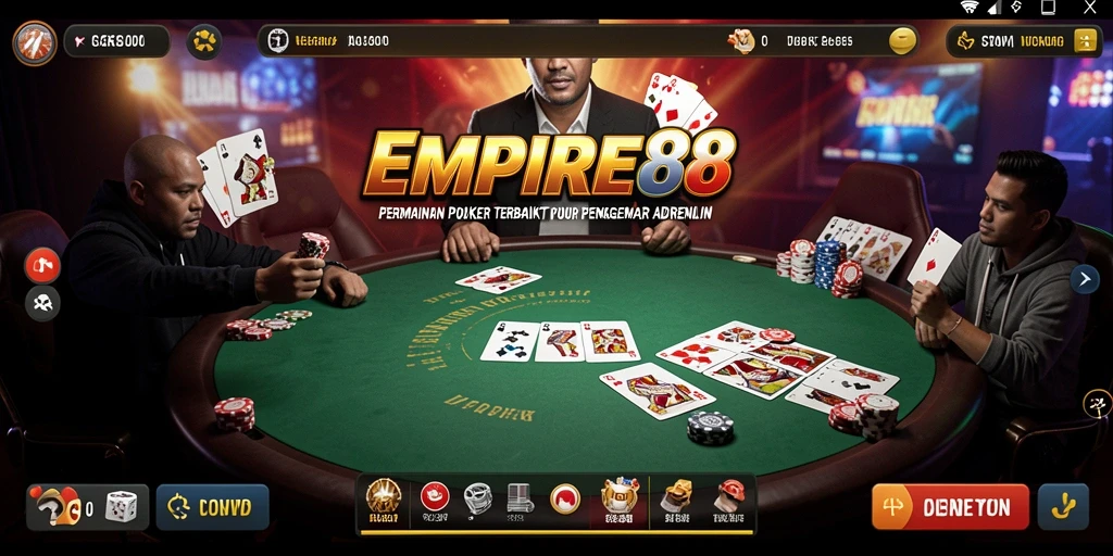 Screenshot gameplay poker yang intens dan mendebarkan di EMPIRE88.