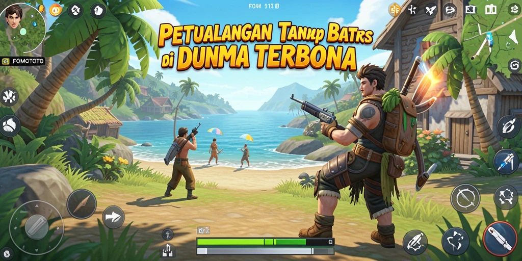 Tangkapan layar FOMOTOTO yang menampilkan berbagai petualangan di dunia terbuka.