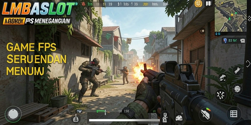 Tampilan gameplay seru dalam LMBASLOT saat menembak musuh.